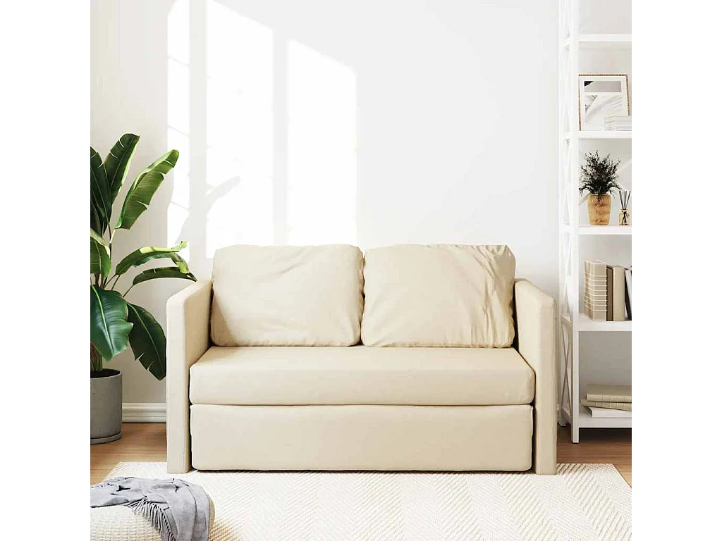 Sofá cama 2 en 1 color crema 112x174x55 cm tela