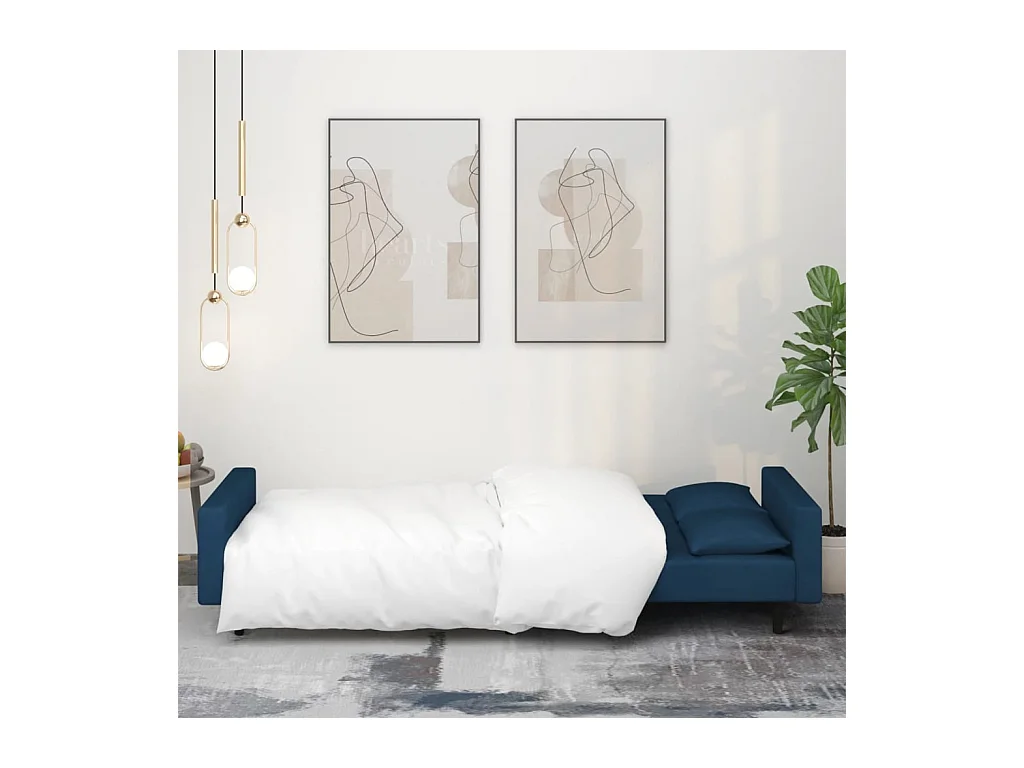 Divano letto a 2 posti con due cuscini in velluto blu
