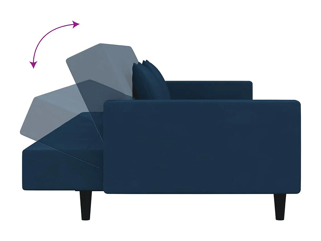 Sofá cama de 2 plazas con dos almohadas de terciopelo azul