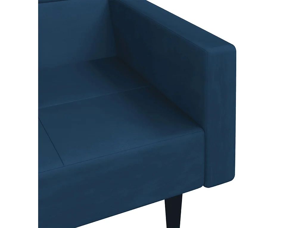 Sofá cama de 2 plazas con dos almohadas de terciopelo azul