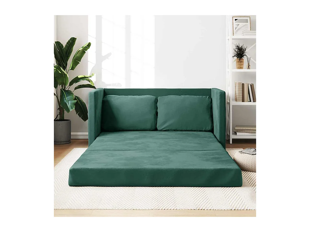 Divano letto 2 in 1 verde scuro 122x204x55 cm in velluto