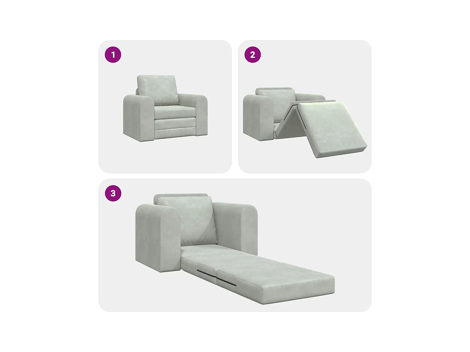 Divano letto grigio chiaro 98 x 71 x 83 cm in velluto