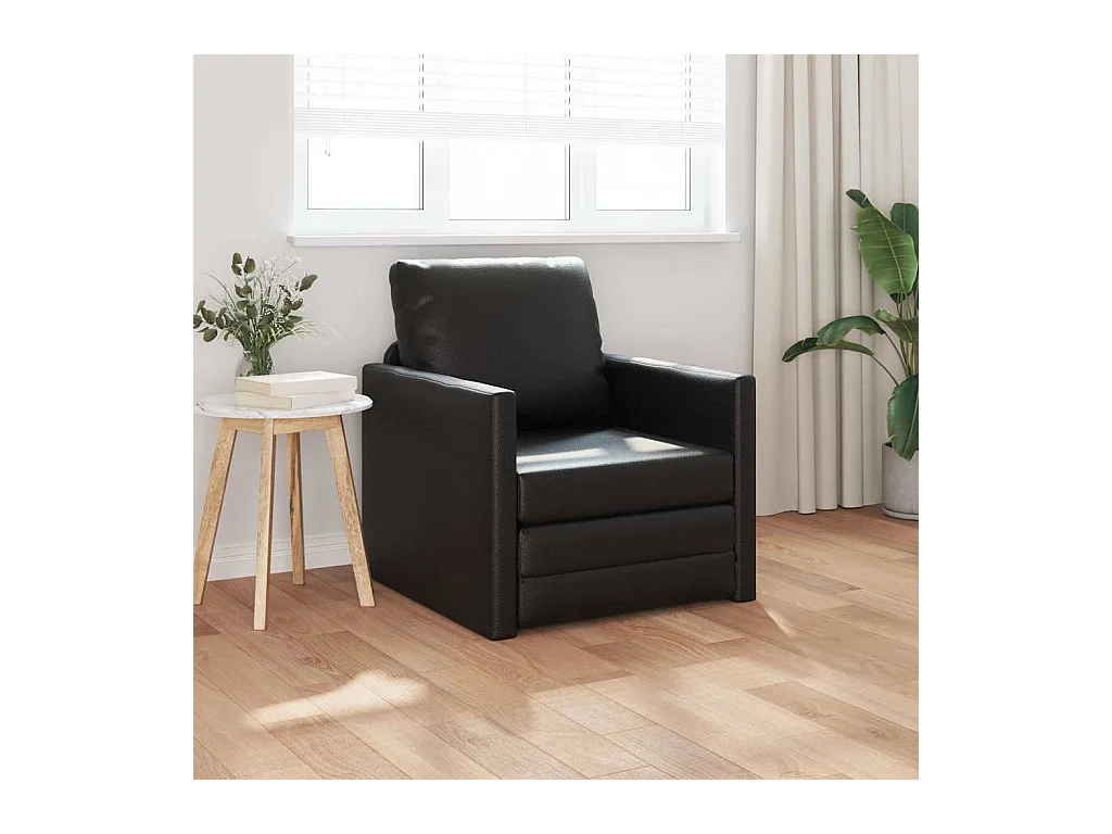 Divano letto da terra con cuscino nero 74 x 77 x 81 cm in similpelle