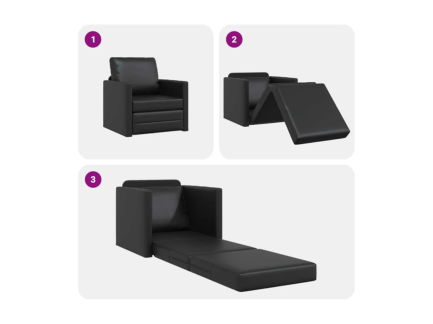 Divano letto da terra con cuscino nero 74 x 77 x 81 cm in similpelle