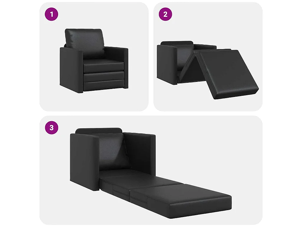 Sofa Lit de Sol avec coussin Noir 74 x 77 x 81 cm Faux cuir
