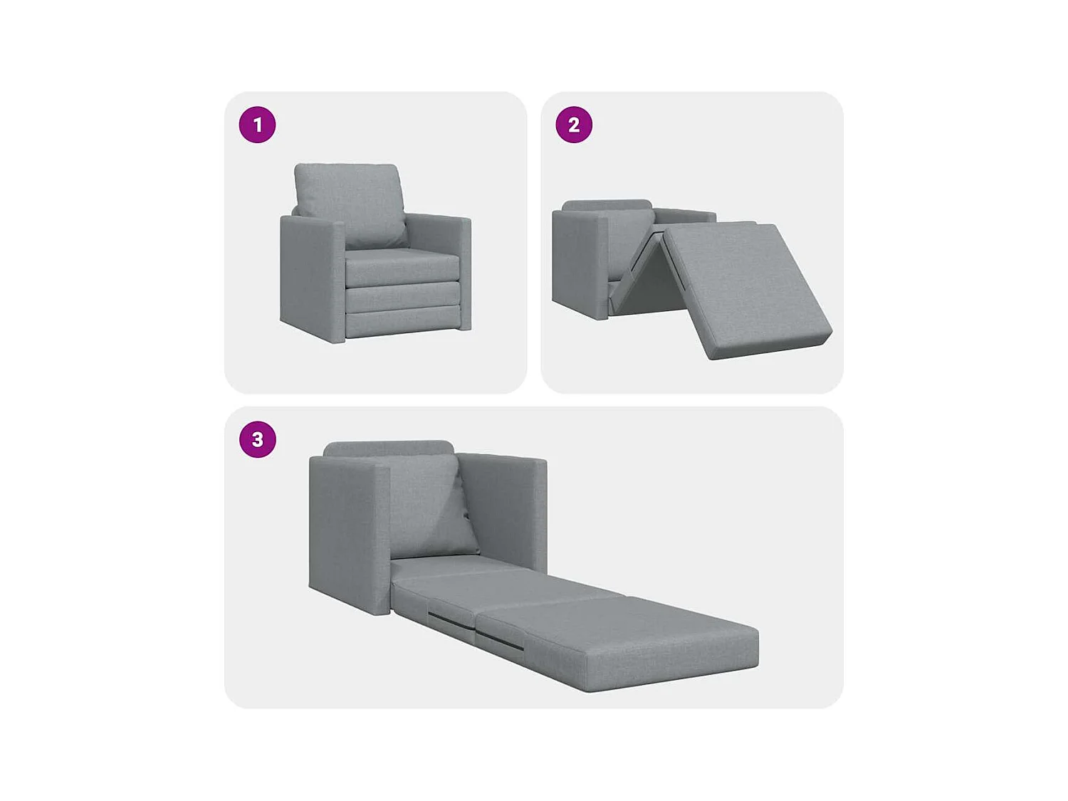 Divano letto con cuscino Tessuto grigio chiaro 74 x 77 x 81 cm