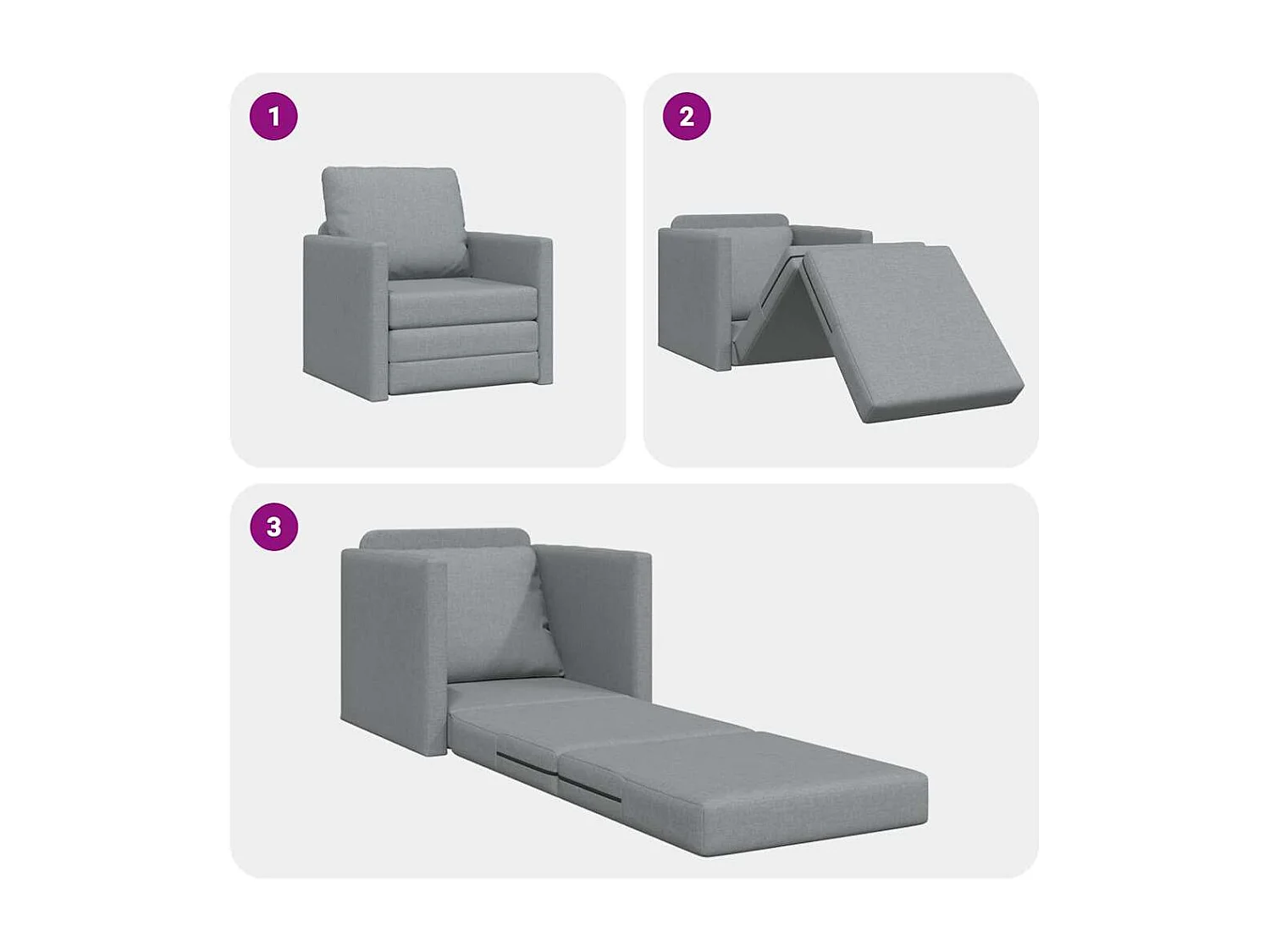 Canapé-lit avec coussin Gris clair 74 x 77 x 81 cm tissu