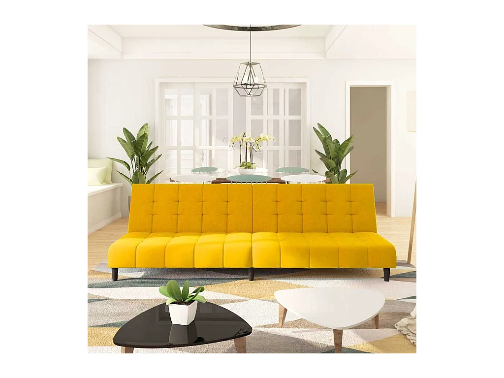 Gele fluwelen 2-zits slaapbank