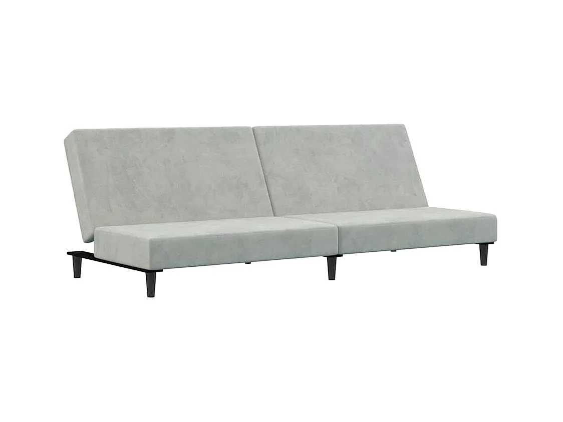 Sofá cama de 2 plazas con reposapiés de terciopelo gris claro