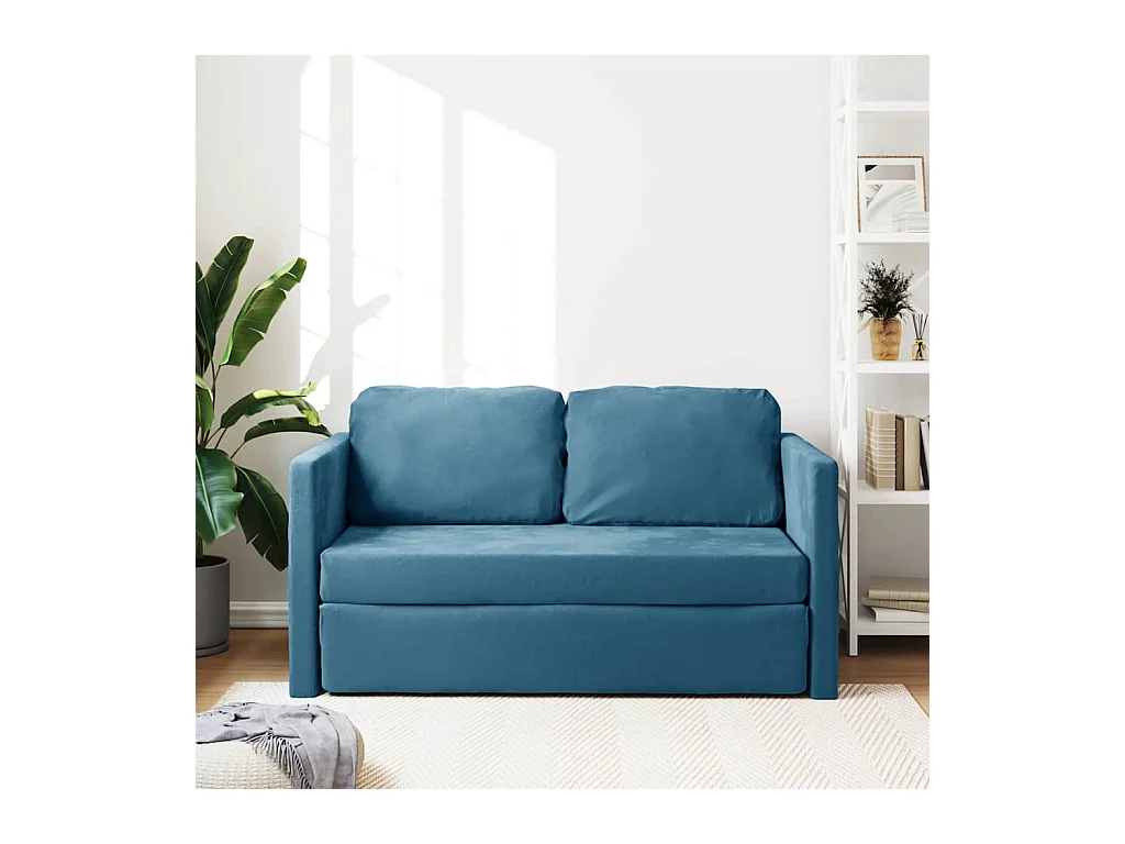 in 1 Schlafsofa blau 122x204x55 cm Samt