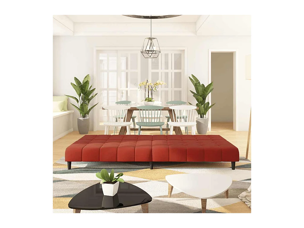 Divano letto a 2 posti in velluto rosso bordeaux