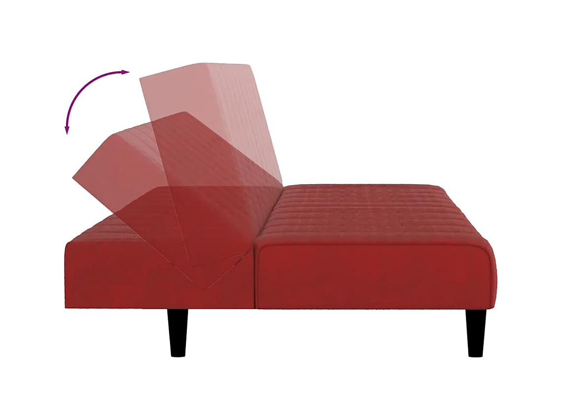 Divano letto a 2 posti in velluto rosso bordeaux