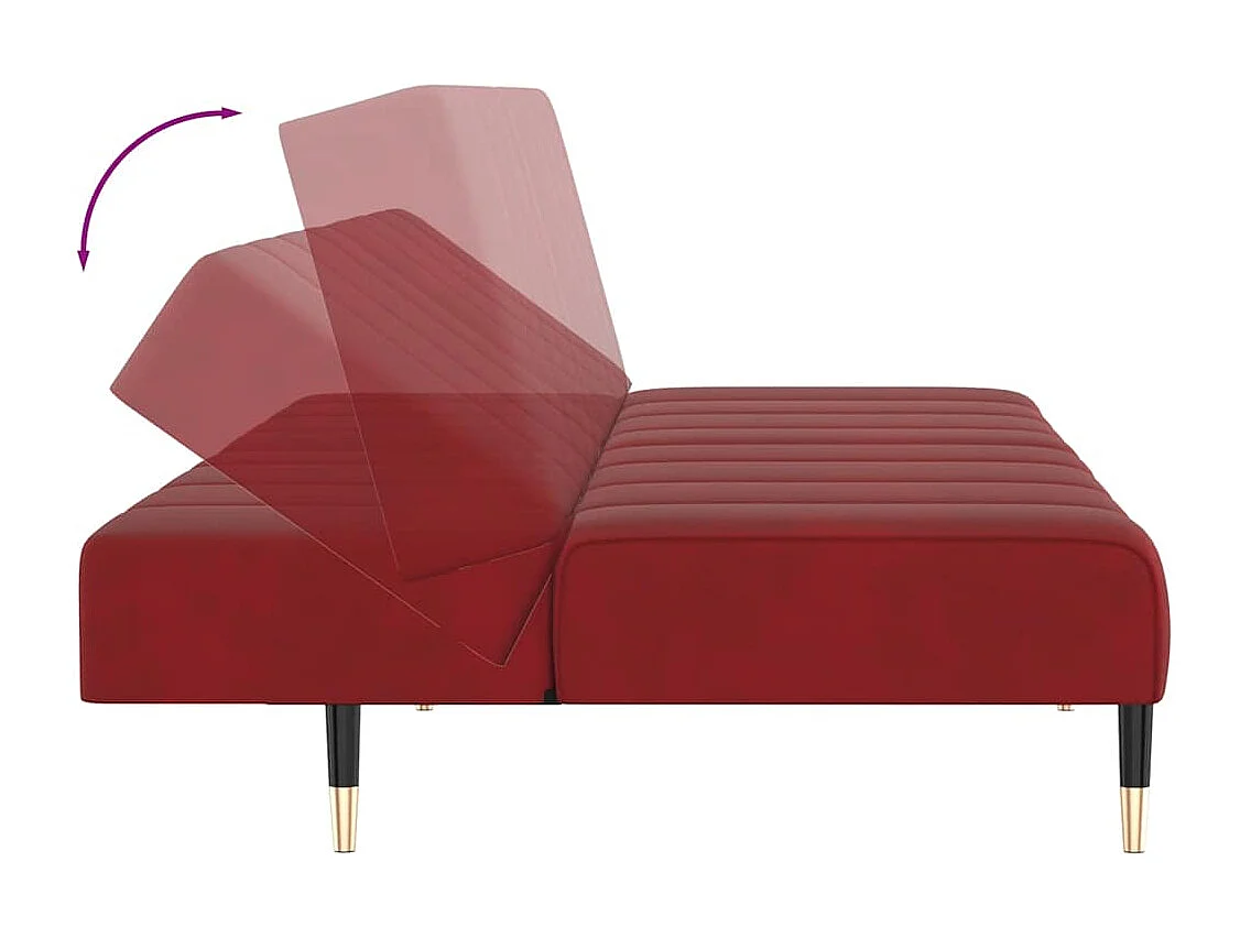Divano letto a 2 posti in velluto rosso bordeaux