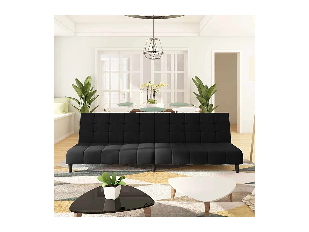 Zwarte fluwelen 2-zits slaapbank