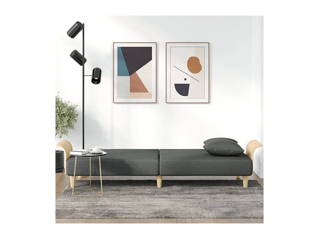 Sofá cama de tela gris oscuro con reposabrazos