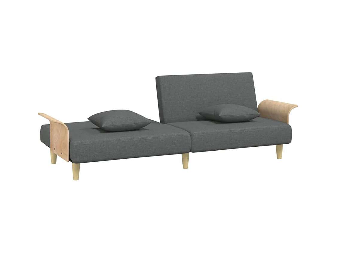 Sofá cama de tela gris oscuro con reposabrazos