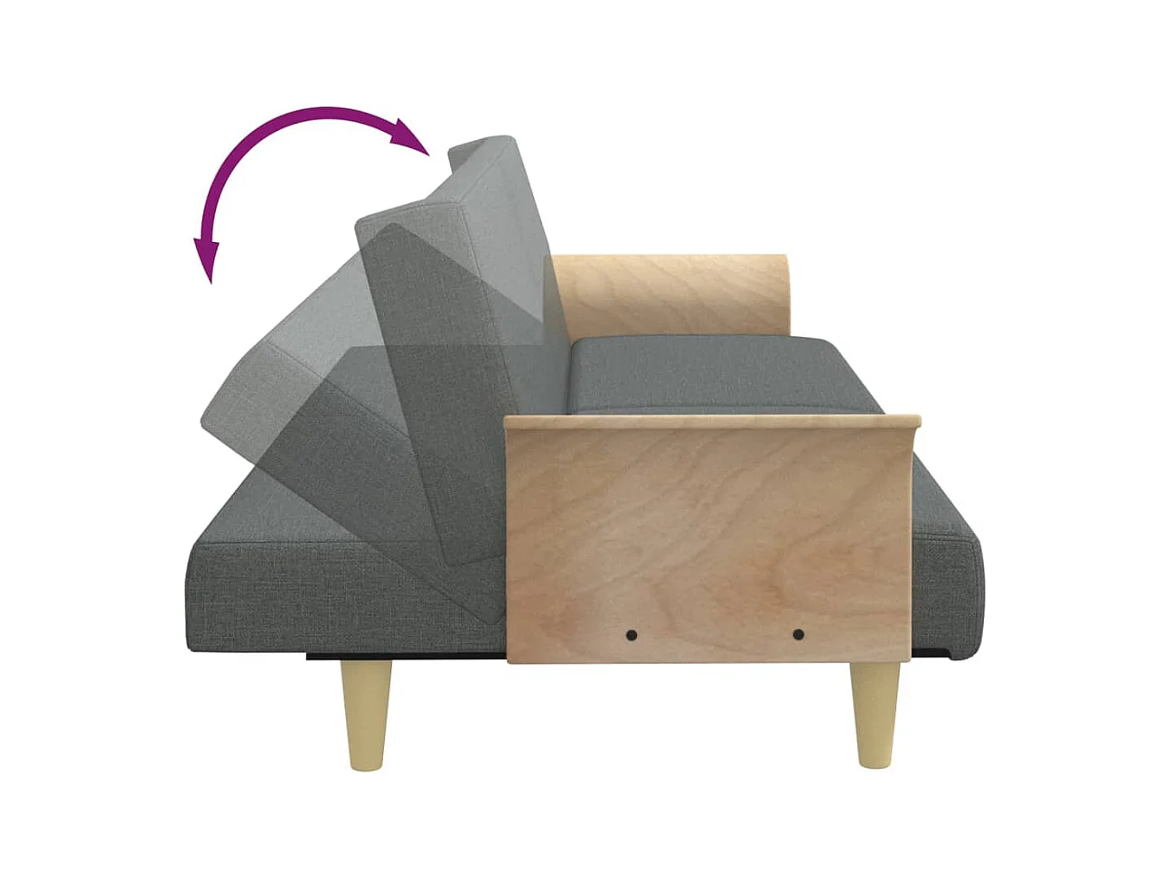 Sofá cama de tela gris oscuro con reposabrazos