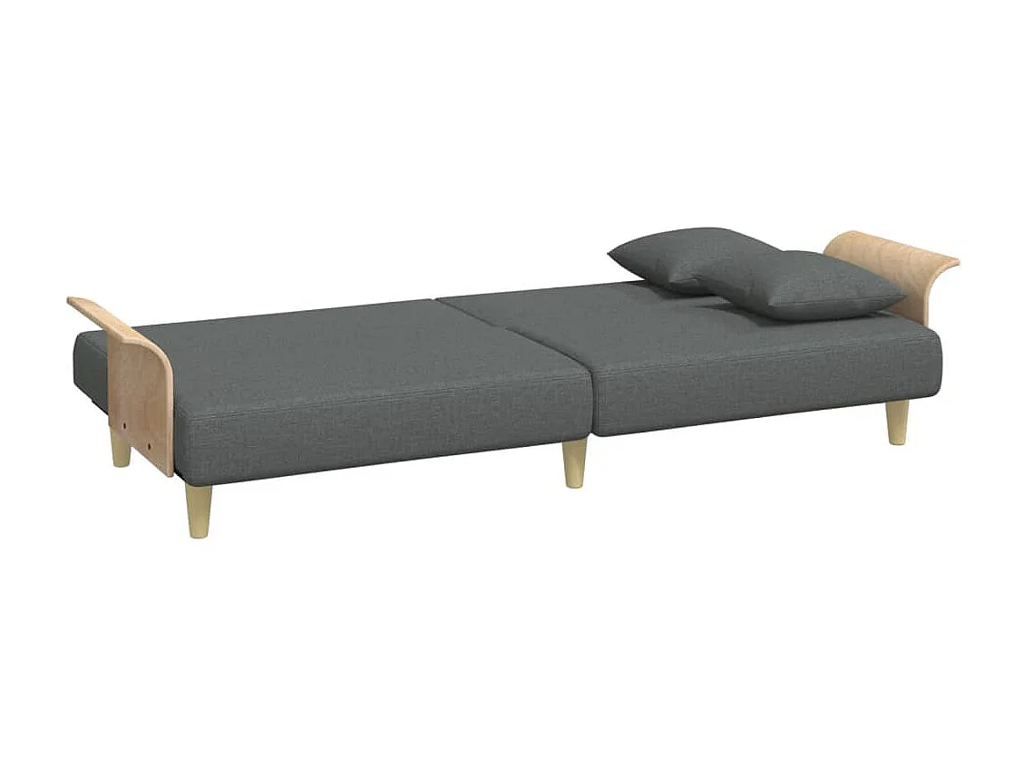Sofá cama de tela gris oscuro con reposabrazos