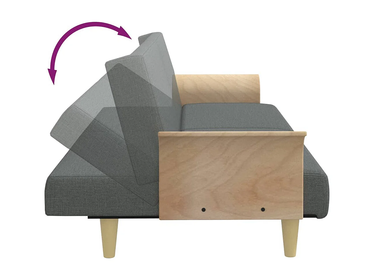 Sofá cama de tela gris oscuro con reposabrazos