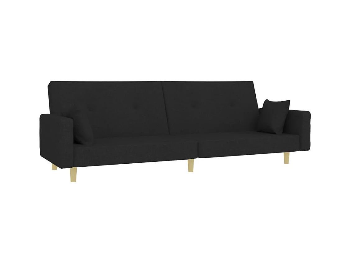 Sofá cama de 2 plazas con reposapiés en tela negra