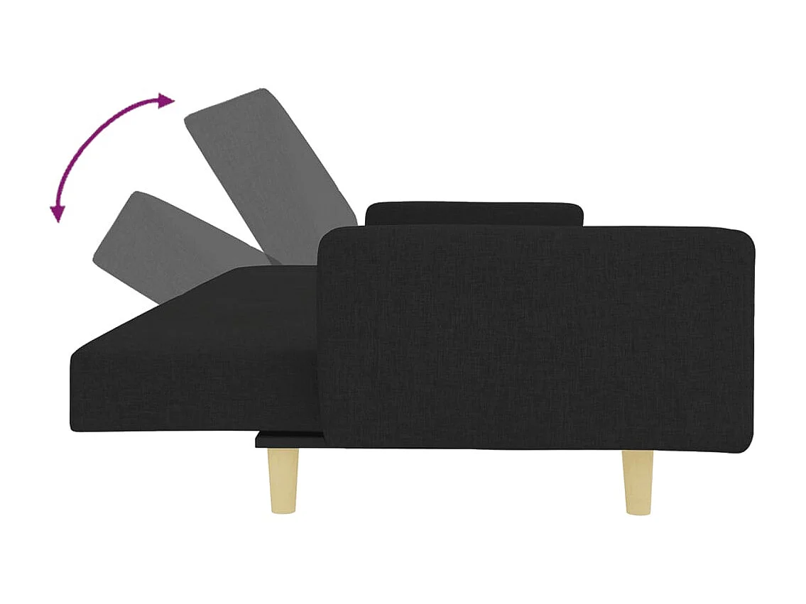Sofá cama de 2 plazas con reposapiés en tela negra