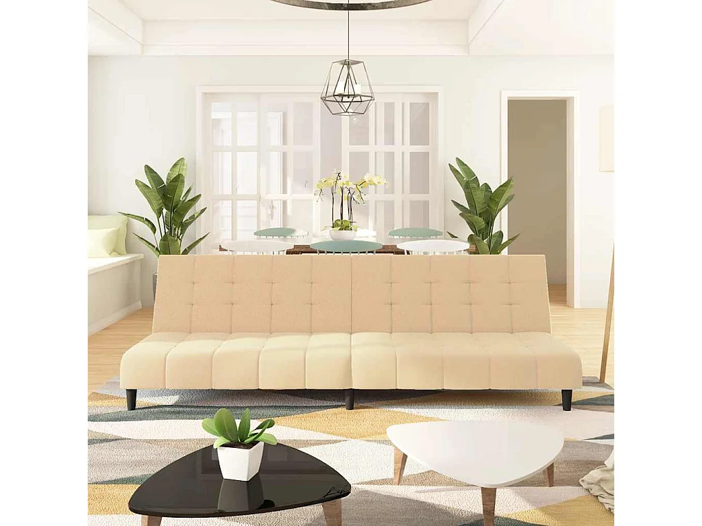 Sofá cama de 2 plazas de terciopelo color crema