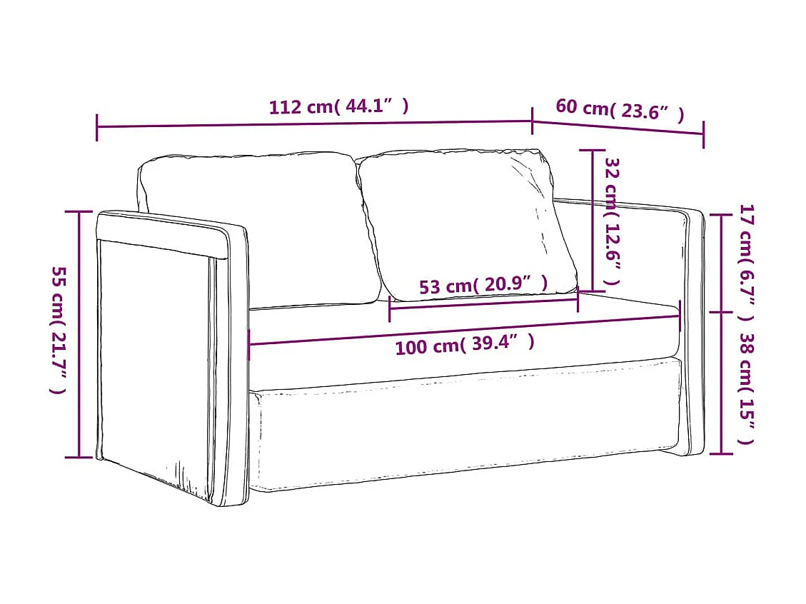 Sofá cama 2 en 1 capuchino 112x174x55 cm piel sintética