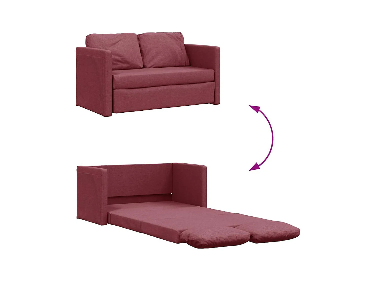 Divano letto 2 in 1 tessuto rosso bordeaux 112x174x55 cm