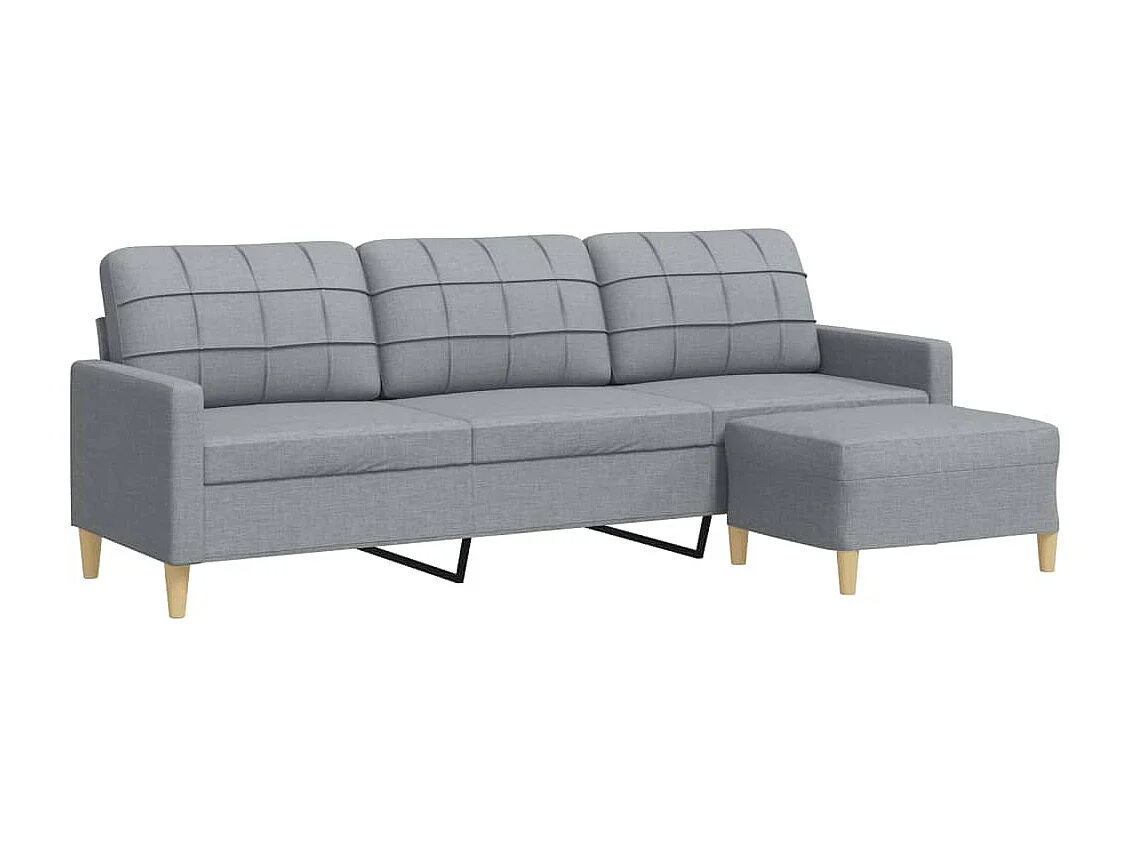 Sofá 3 plazas con reposapiés Gris claro 210 cm Tela