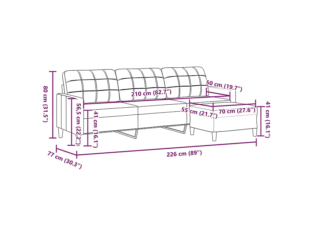 3-Sitzer-Sofa mit Fußhocker Hellgrau 210 cm Stoff