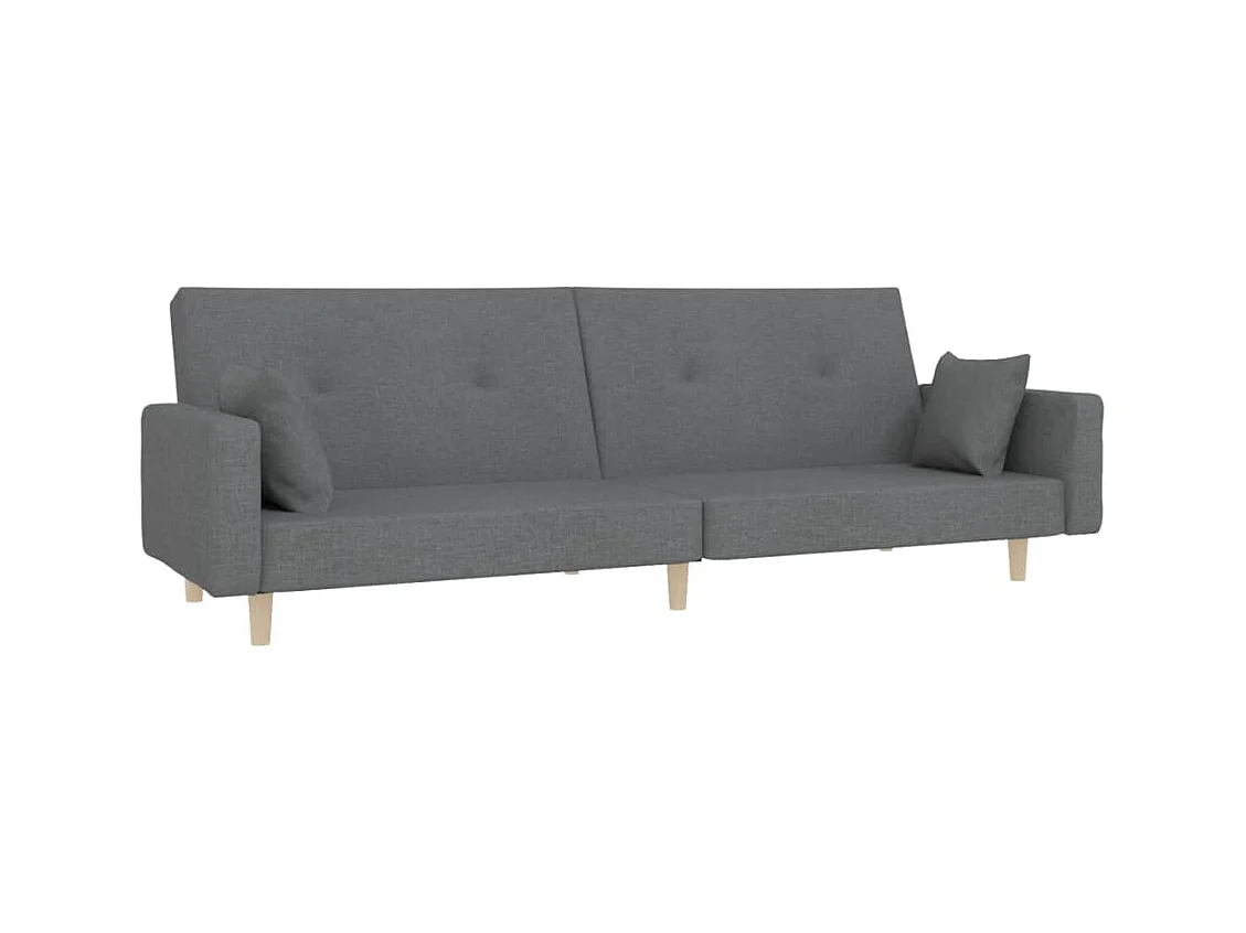 Sofá cama de 2 plazas con dos almohadas de tela gris claro
