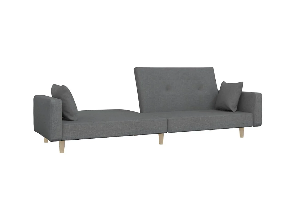 Sofá cama de 2 plazas con dos almohadas de tela gris claro