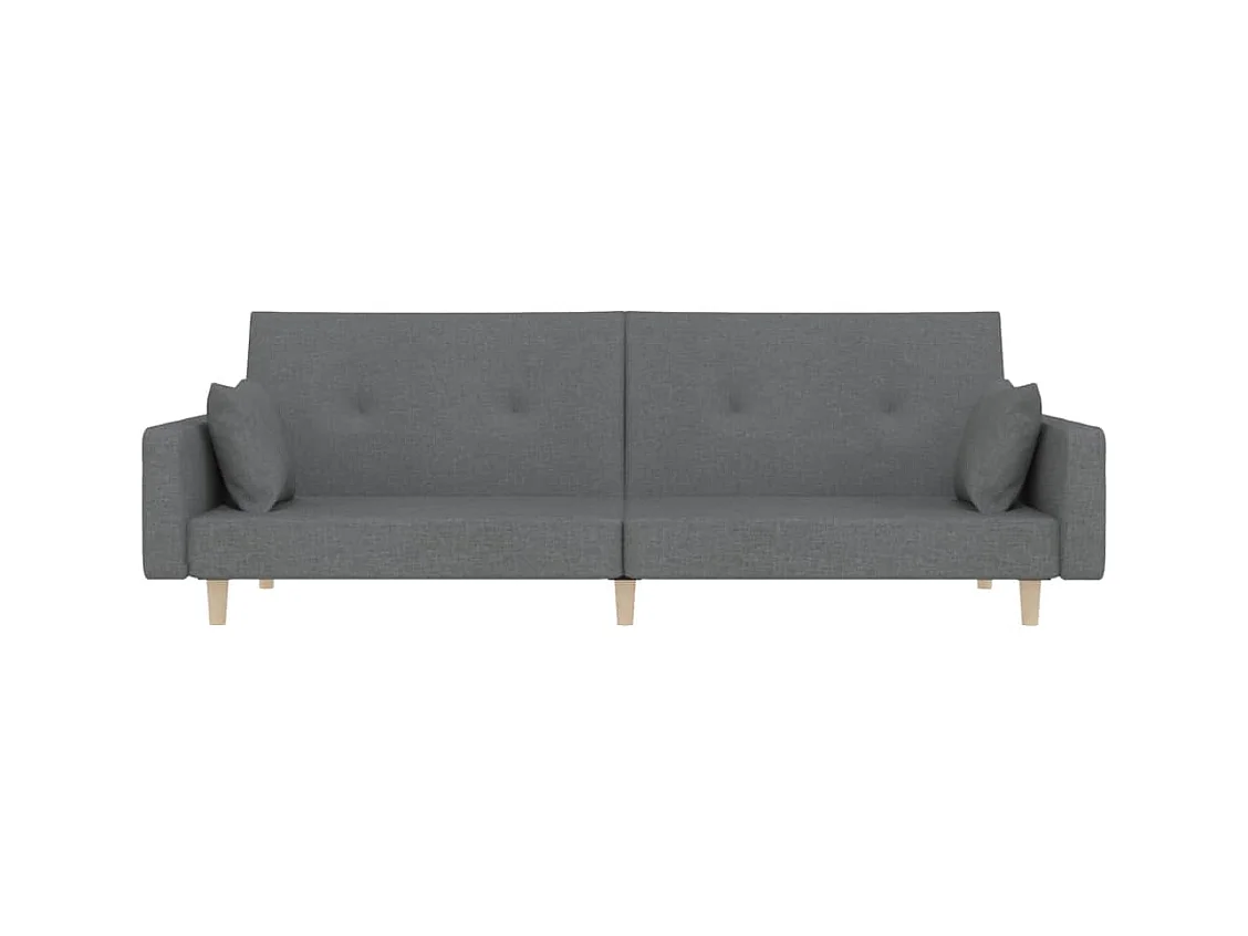 Sofá cama de 2 plazas con dos almohadas de tela gris claro