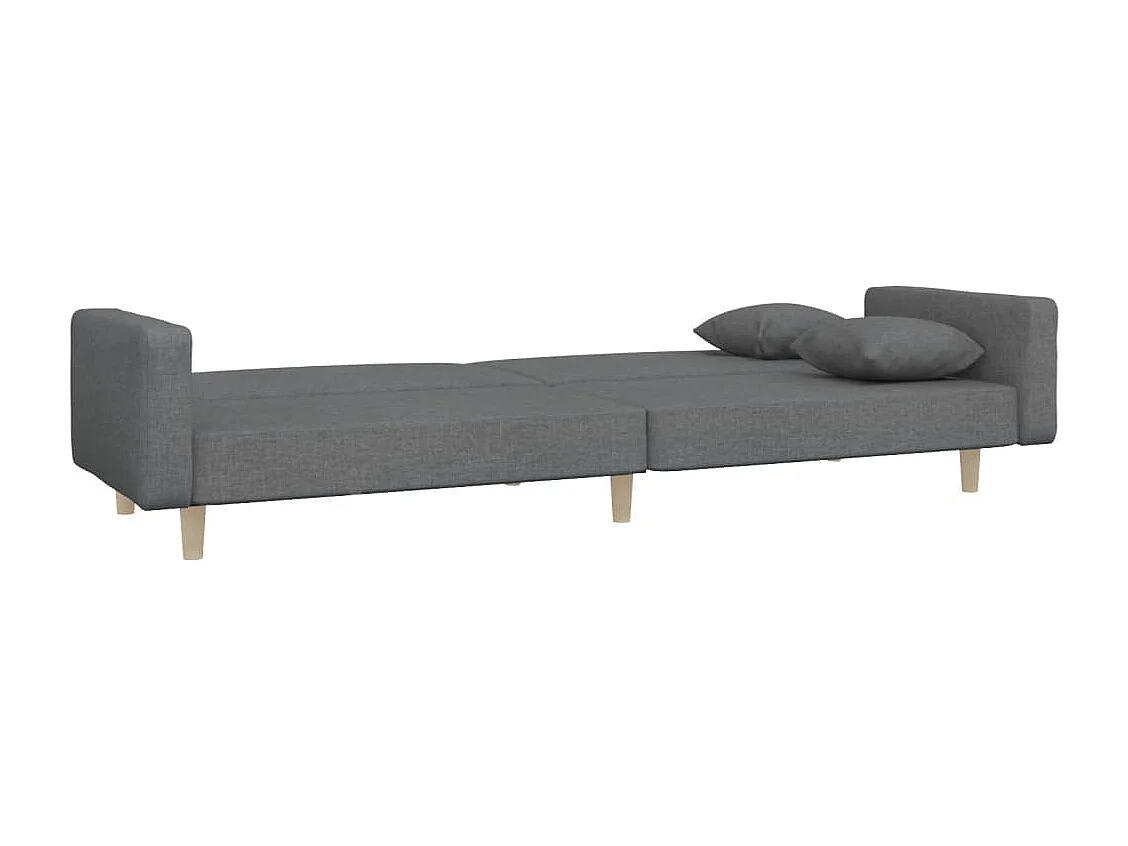 Sofá cama de 2 plazas con dos almohadas de tela gris claro
