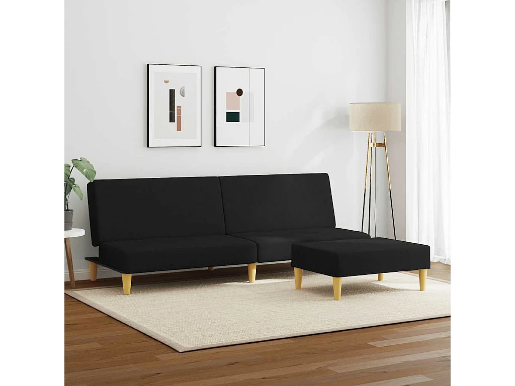Sofá cama de 2 plazas con reposapiés en tela negra