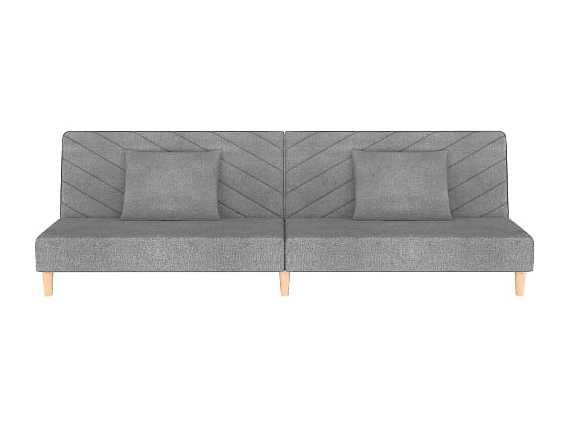Sofá cama de 2 plazas con dos almohadas de tela gris claro