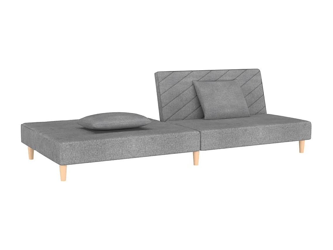 Sofá cama de 2 plazas con dos almohadas de tela gris claro
