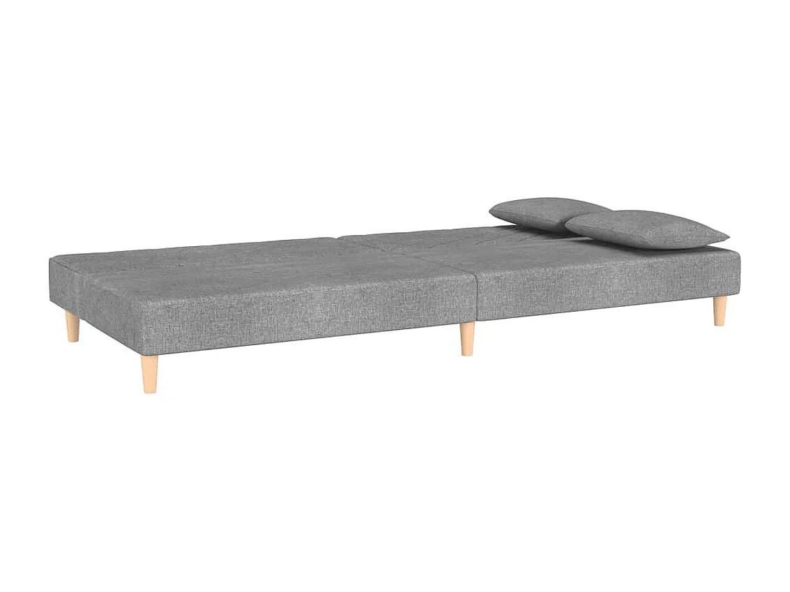 Sofá cama de 2 plazas con dos almohadas de tela gris claro