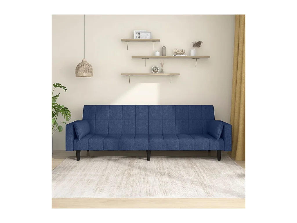 2-Sitzer-Schlafsofa mit zwei blauen Stoffkissen