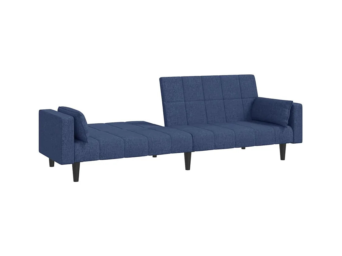 2-Sitzer-Schlafsofa mit zwei blauen Stoffkissen