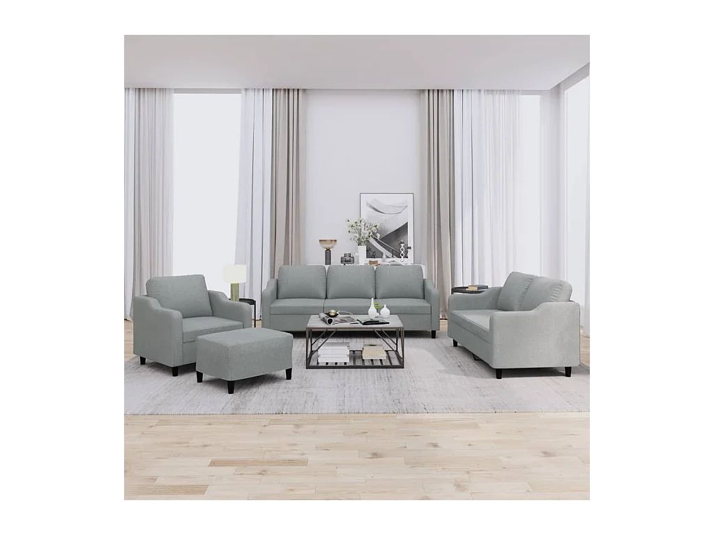 Conjunto de sofá de 4 piezas con cojines Tela Gris Claro