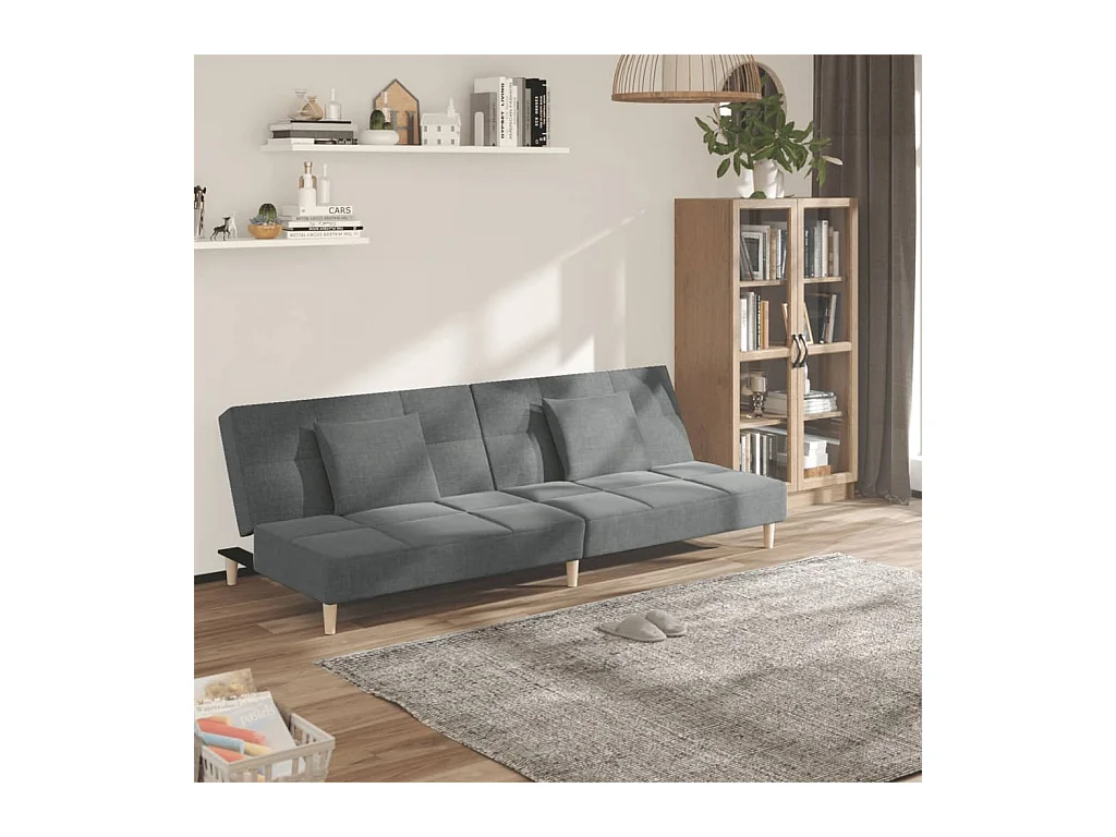 2-Sitzer-Schlafsofa mit zwei Kissen, dunkelgrauer Stoff