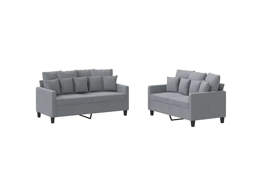 2-teiliges Sofaset mit Kissen, hellgrauer Stoff