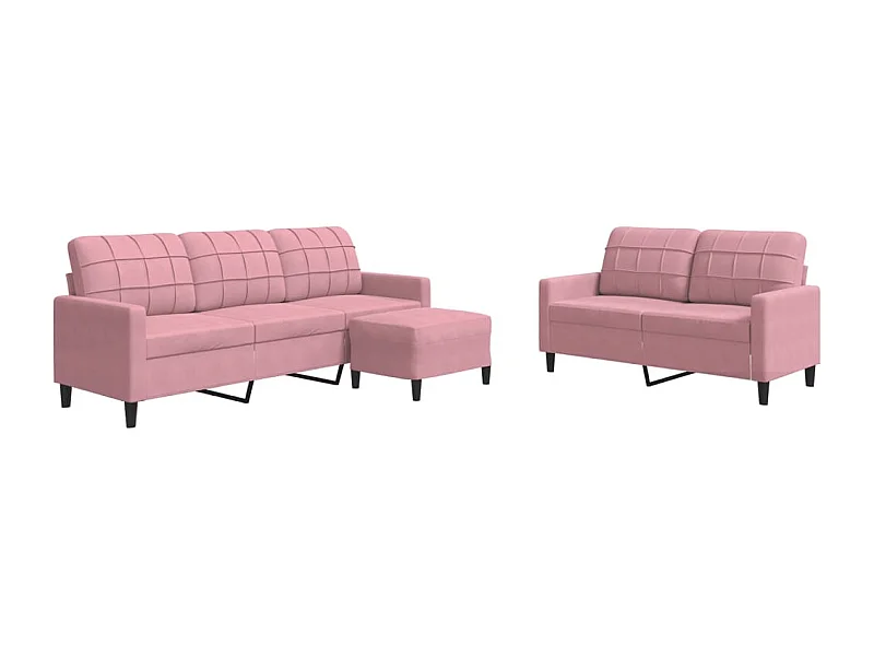 3-delige bankstel met kussens, roze fluweel
