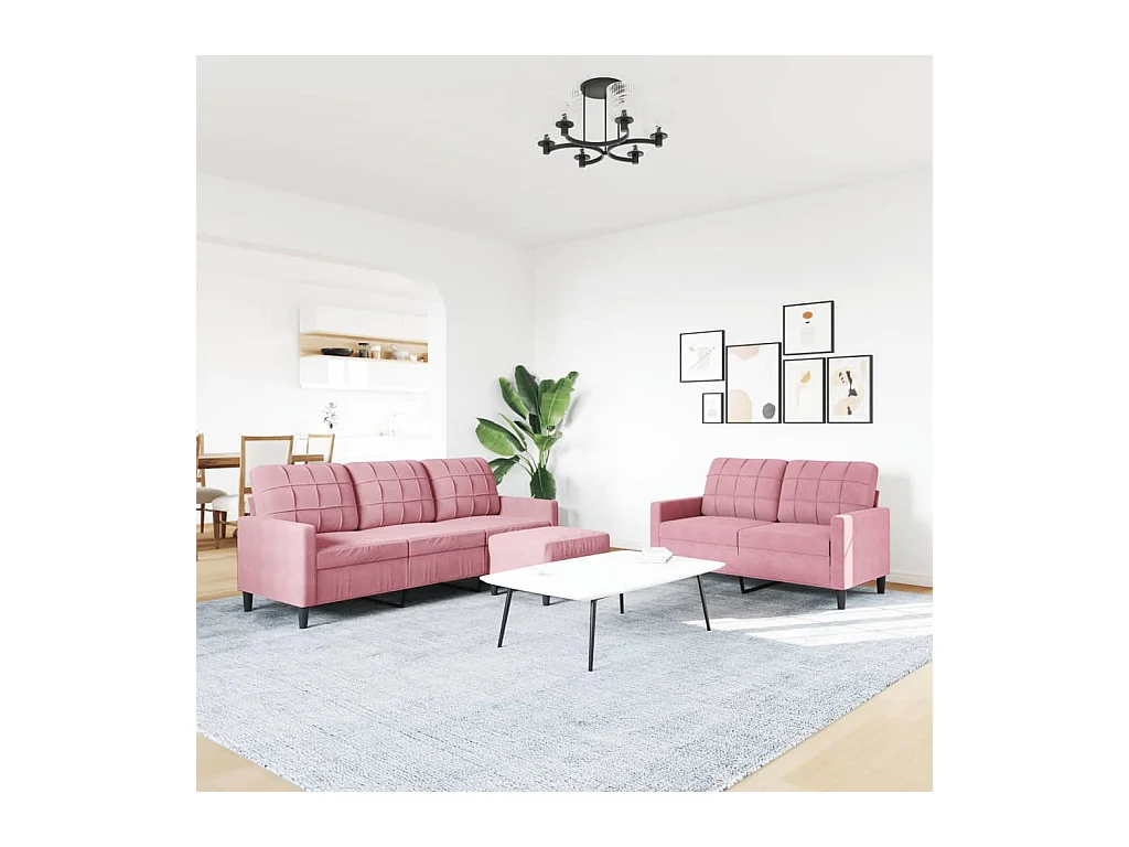 Set di divani 3 pezzi con cuscini, velluto rosa