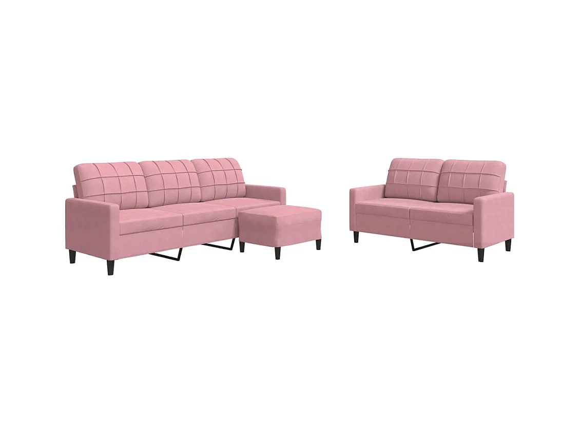 3-delige bankstel met kussens, roze fluweel