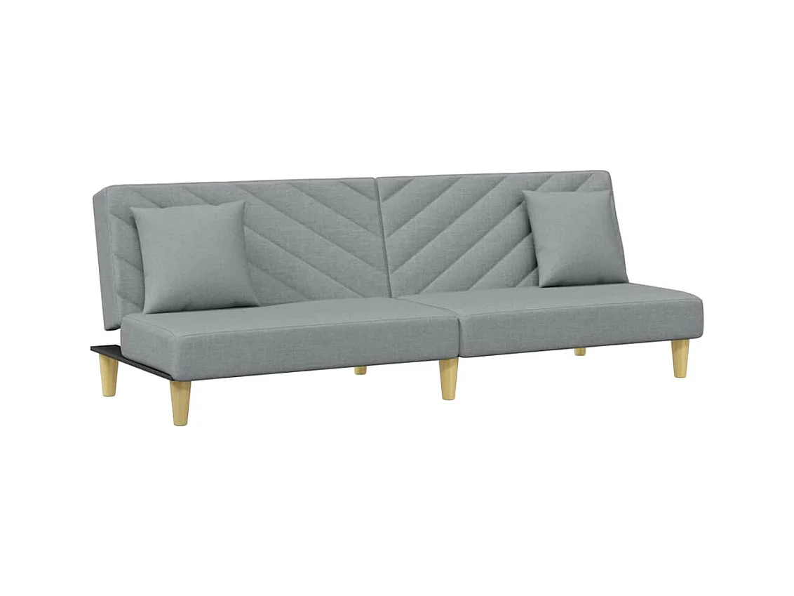 2-zits slaapbank met kussens en voetenbank in lichtgrijs