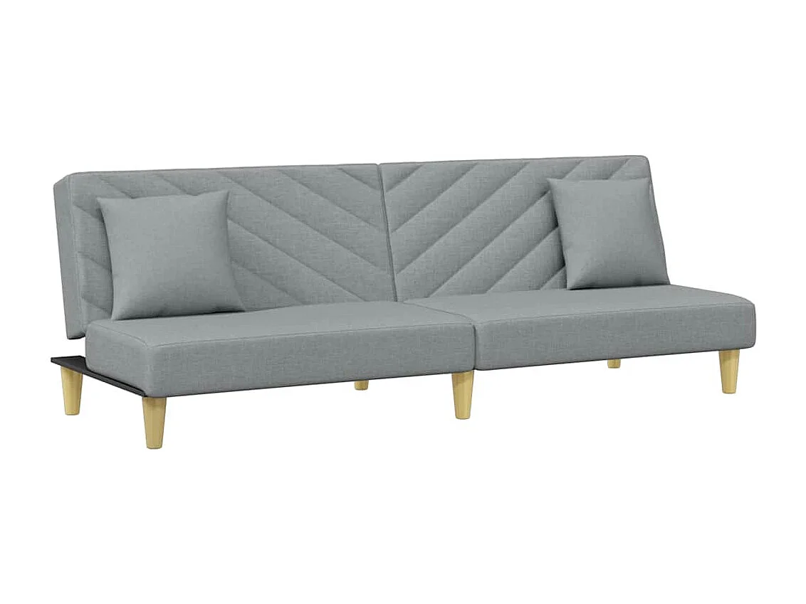 Sofá cama de 2 plazas con almohadas y reposapiés en gris claro