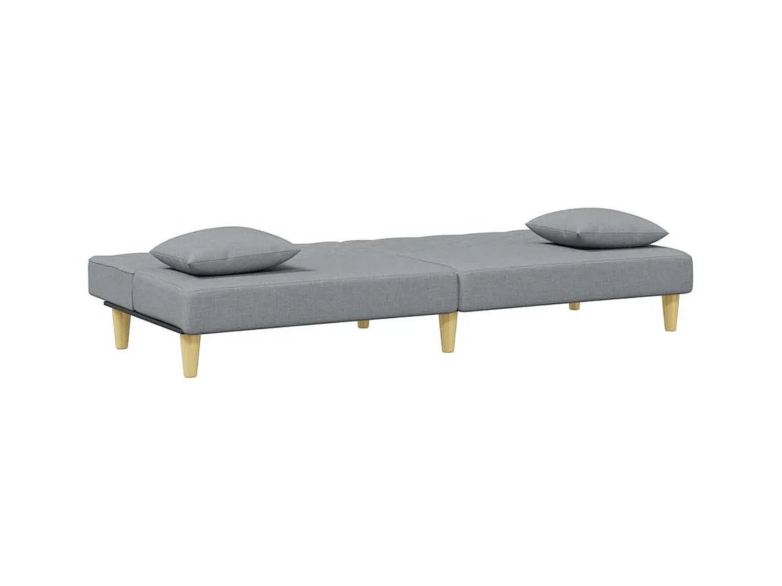 Sofá cama de 2 plazas con almohadas y reposapiés en gris claro