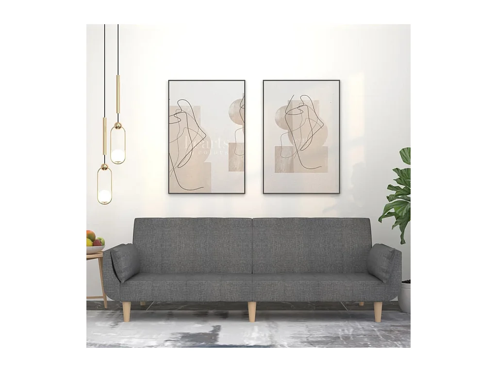 2-zits slaapbank met twee kussens lichtgrijze stof